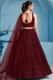 Dark Maroon Embroidered Georgette Panelled Style Lehenga