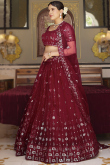 Dark Maroon Embroidered Net Flared Style Lehenga