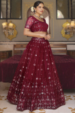 Dark Maroon Embroidered Net Flared Style Lehenga
