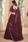 Dark Maroon Georgette Embroidered Flared Lehenga 