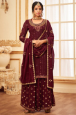 Dark Maroon Georgette Embroidered Long Choli Lehenga