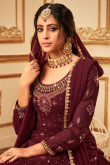 Dark Maroon Georgette Embroidered Long Choli Lehenga