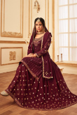 Dark Maroon Georgette Embroidered Long Choli Lehenga