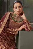 Dark Maroon Georgette Embroidered Panelled Lehenga