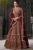 Dark Maroon Georgette Embroidered Panelled Lehenga