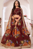 Dark Maroon Georgette Printed Lehenga