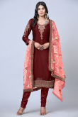 Dark Maroon Georgette Straight Cut Churidar Suit