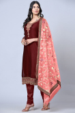 Dark Maroon Georgette Straight Cut Churidar Suit