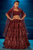 Dark Maroon Organza Printed Lehenga