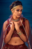 Dark Maroon Organza Printed Lehenga