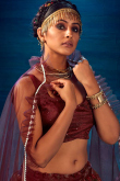 Dark Maroon Organza Printed Lehenga
