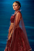 Dark Maroon Organza Printed Lehenga