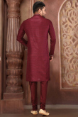 Dark Maroon Silk Embroidered Men's Churidar Kurta 