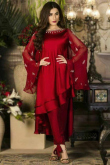Taffeta Silk Indo Western Trouser Suit in Red
