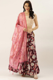 Dark Maroon Silk Printed A-Line Style Lehenga 