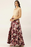Dark Maroon Silk Printed A-Line Style Lehenga 