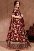 Dark Maroon Soft Silk Embroidered Lehenga