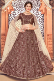 Dark Maroon Taffeta Silk A Line Wedding Wear Lehenga