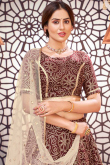 Dark Maroon Taffeta Silk A Line Wedding Wear Lehenga
