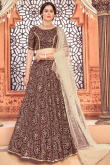 Dark Maroon Taffeta Silk A Line Wedding Wear Lehenga