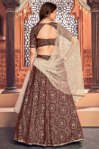 Dark Maroon Taffeta Silk A Line Wedding Wear Lehenga