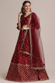 Lehenga in Dark Maroon Taffeta Silk for Wedding Wear