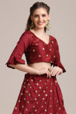 Lehenga in Dark Maroon Taffeta Silk for Wedding Wear