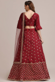 Lehenga in Dark Maroon Taffeta Silk for Wedding Wear