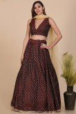 Dark Maroon Taffeta Silk Foil Printed Lehenga
