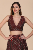 Dark Maroon Taffeta Silk Foil Printed Lehenga