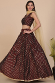 Dark Maroon Taffeta Silk Foil Printed Lehenga