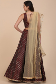 Dark Maroon Taffeta Silk Foil Printed Lehenga