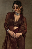 Dark Maroon Tissue Saree with Shimmer for Diwali