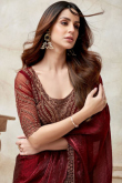 Dark Maroon Tissue Silk Saree With Sequins Work For Diwali