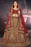 Wedding Wear Zari Embroidered Lehenga in Velvet Dark Maroon