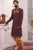 Dark Maroon Velvet Embroidered Men's Sherwani
