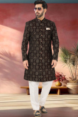 Dark Maroon Velvet Zari Embroidered Straight Cut Men's Sherwani 