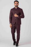 Dark Maroon Viscose Jodhpuri Style Plain Men's Coat Pant