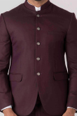 Dark Maroon Viscose Jodhpuri Style Plain Men's Coat Pant