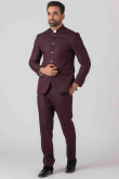 Dark Maroon Viscose Jodhpuri Style Plain Men's Coat Pant
