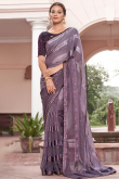 Dark Mauve Chiffon Weaved Zari Saree For Sangeet 