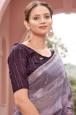 Dark Mauve Chiffon Weaved Zari Saree For Sangeet 