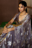 Dark Mauve Foil Print Organza Light Weight Saree