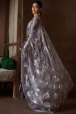 Dark Mauve Foil Print Organza Light Weight Saree