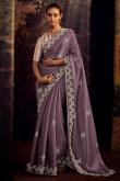 Dark Mauve Kora Silk Dori Embroidered Saree 