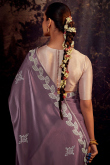 Dark Mauve Kora Silk Dori Embroidered Saree 