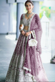 Dark Mauve Net Embroidered Lehenga For Sangeet 
