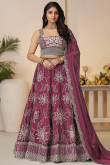 Dark Mauve Satin Embroidered Panelled Style Lehenga