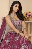 Dark Mauve Satin Embroidered Panelled Style Lehenga