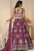 Dark Mauve Satin Embroidered Panelled Style Lehenga